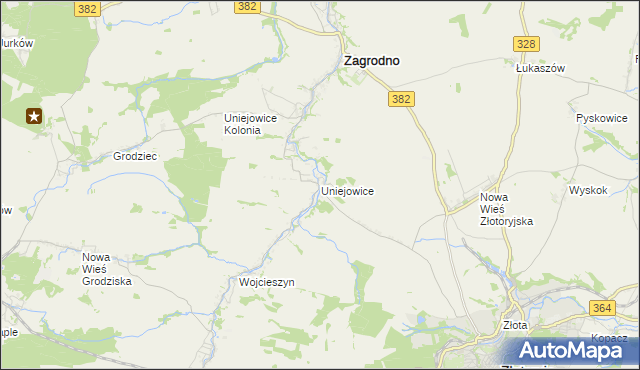 mapa Uniejowice, Uniejowice na mapie Targeo