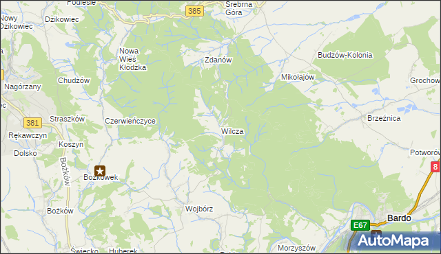 mapa Wilcza gmina Kłodzko, Wilcza gmina Kłodzko na mapie Targeo