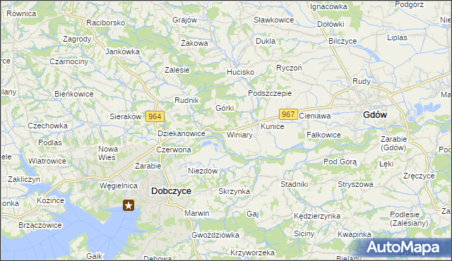 mapa Winiary gmina Gdów, Winiary gmina Gdów na mapie Targeo