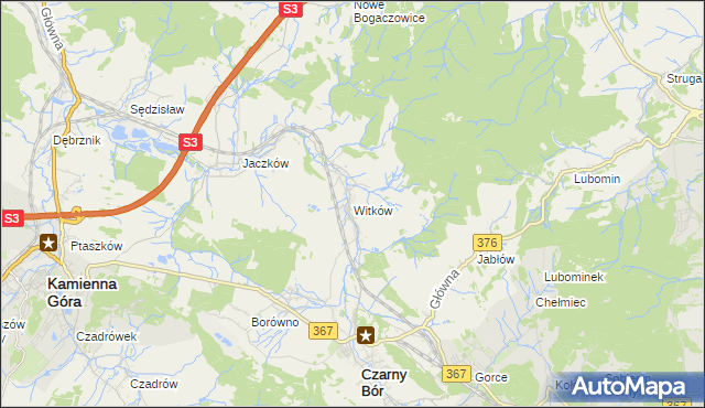 mapa Witków gmina Czarny Bór, Witków gmina Czarny Bór na mapie Targeo