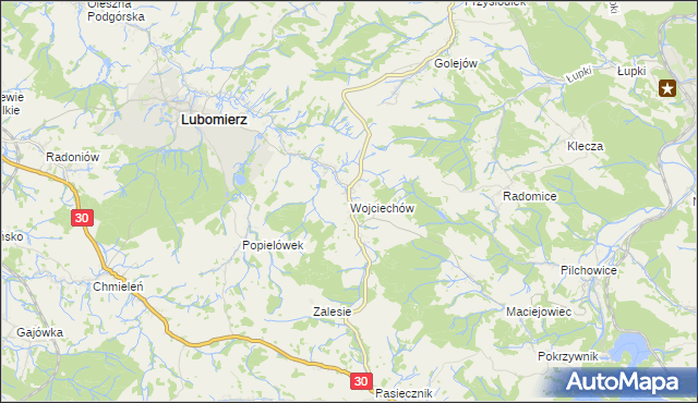 mapa Wojciechów gmina Lubomierz, Wojciechów gmina Lubomierz na mapie Targeo