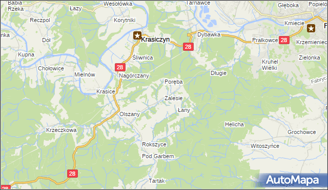 mapa Zalesie gmina Krasiczyn, Zalesie gmina Krasiczyn na mapie Targeo