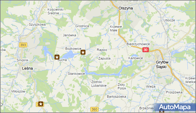 mapa Zapusta gmina Olszyna, Zapusta gmina Olszyna na mapie Targeo