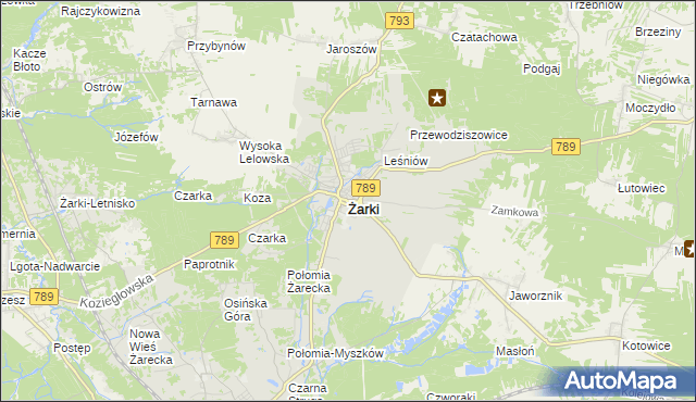 mapa Żarki powiat myszkowski, Żarki powiat myszkowski na mapie Targeo