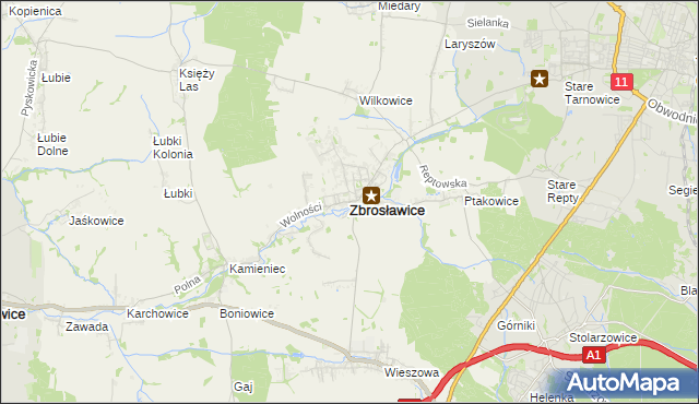 mapa Zbrosławice, Zbrosławice na mapie Targeo