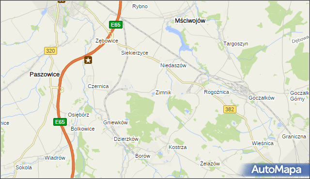 mapa Zimnik gmina Mściwojów, Zimnik gmina Mściwojów na mapie Targeo