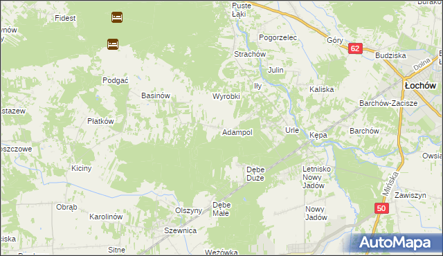mapa Adampol gmina Jadów, Adampol gmina Jadów na mapie Targeo