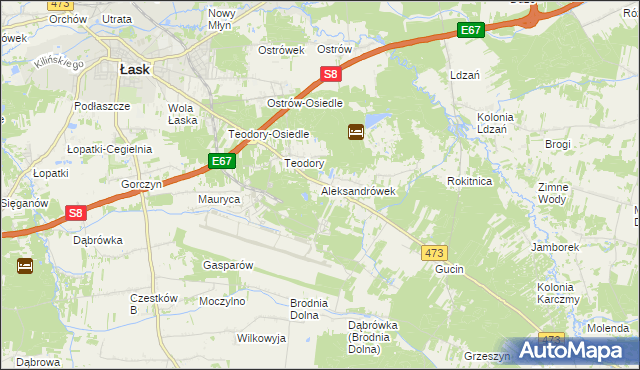 mapa Aleksandrówek gmina Łask, Aleksandrówek gmina Łask na mapie Targeo