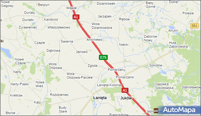 mapa Anielin gmina Łanięta, Anielin gmina Łanięta na mapie Targeo