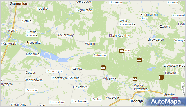 mapa Antoniów gmina Kodrąb, Antoniów gmina Kodrąb na mapie Targeo