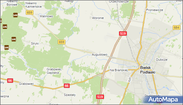 mapa Augustowo gmina Bielsk Podlaski, Augustowo gmina Bielsk Podlaski na mapie Targeo