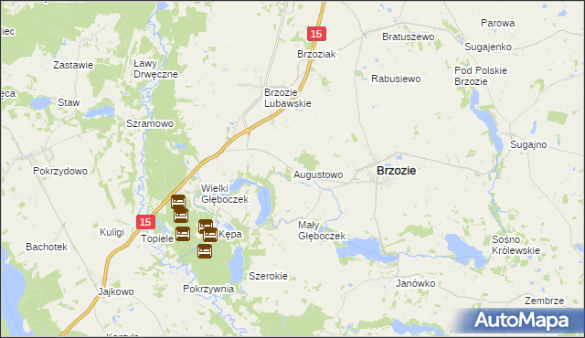 mapa Augustowo gmina Brzozie, Augustowo gmina Brzozie na mapie Targeo