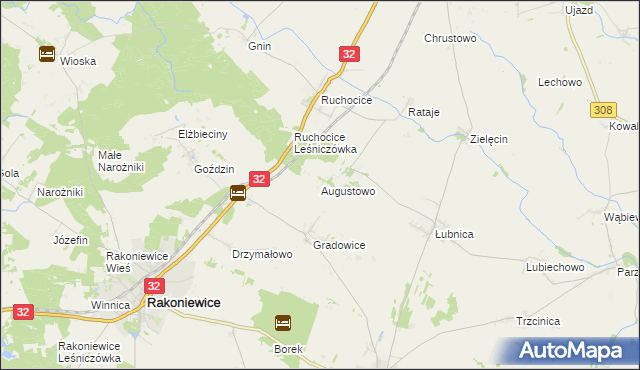 mapa Augustowo gmina Wielichowo, Augustowo gmina Wielichowo na mapie Targeo