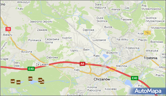 mapa Balin gmina Chrzanów, Balin gmina Chrzanów na mapie Targeo