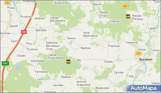 mapa Będków gmina Burzenin, Będków gmina Burzenin na mapie Targeo