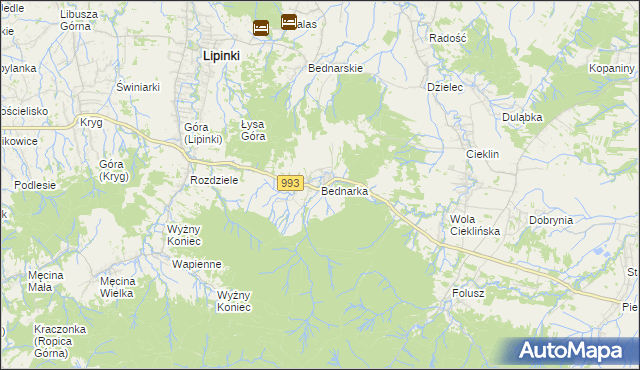 mapa Bednarka gmina Lipinki, Bednarka gmina Lipinki na mapie Targeo