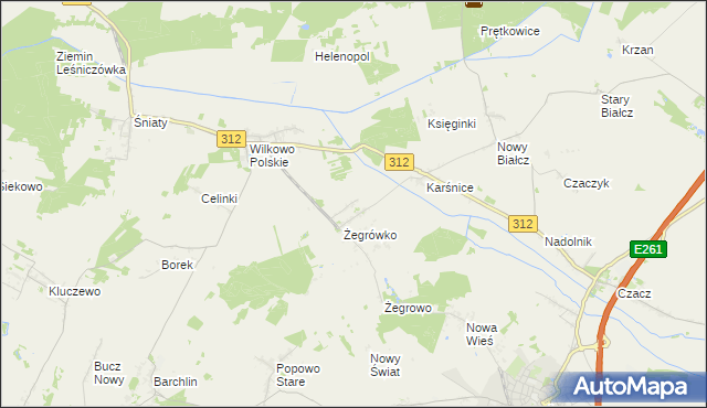 mapa Bielawy gmina Śmigiel, Bielawy gmina Śmigiel na mapie Targeo