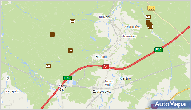 mapa Bieniec gmina Nowogrodziec, Bieniec gmina Nowogrodziec na mapie Targeo