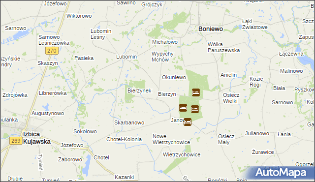 mapa Bierzyn gmina Boniewo, Bierzyn gmina Boniewo na mapie Targeo