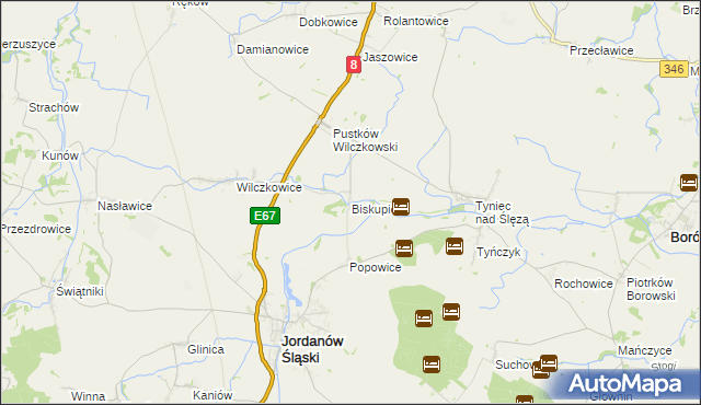 mapa Biskupice gmina Jordanów Śląski, Biskupice gmina Jordanów Śląski na mapie Targeo