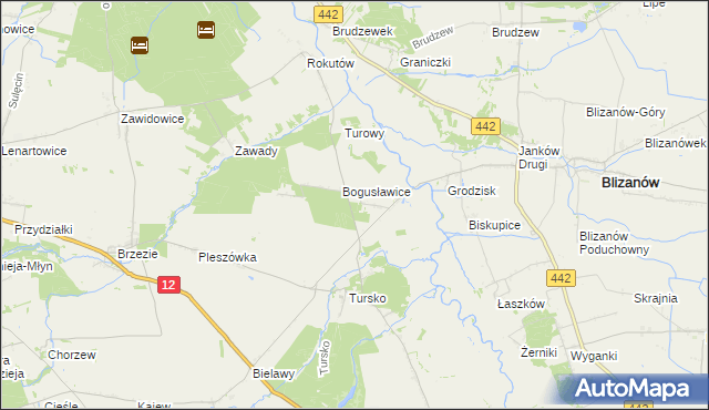 mapa Bogusław gmina Gołuchów, Bogusław gmina Gołuchów na mapie Targeo