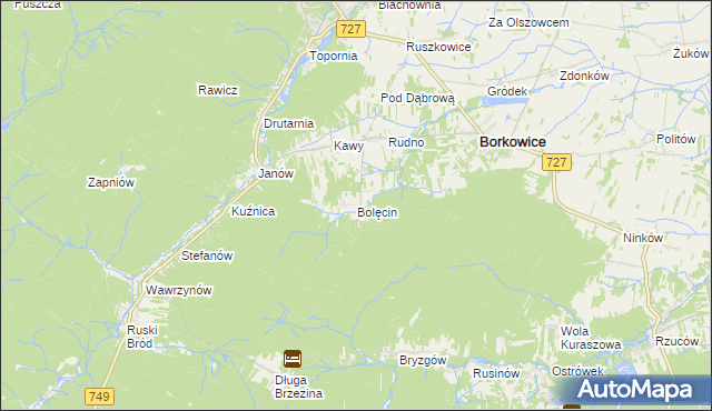 mapa Bolęcin gmina Borkowice, Bolęcin gmina Borkowice na mapie Targeo