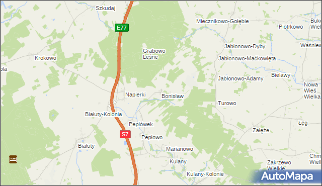 mapa Bonisław gmina Wieczfnia Kościelna, Bonisław gmina Wieczfnia Kościelna na mapie Targeo