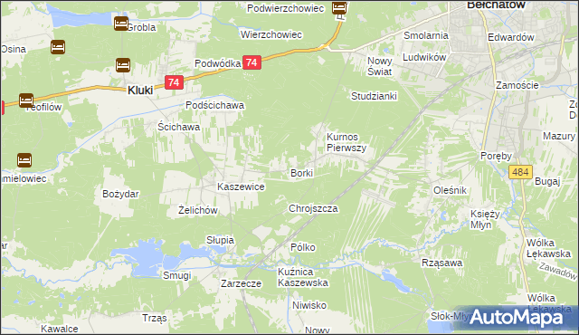 mapa Borki gmina Bełchatów, Borki gmina Bełchatów na mapie Targeo