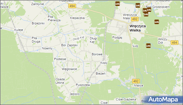 mapa Borowe gmina Wręczyca Wielka, Borowe gmina Wręczyca Wielka na mapie Targeo