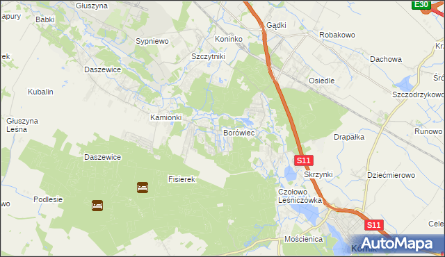 mapa Borówiec gmina Kórnik, Borówiec gmina Kórnik na mapie Targeo