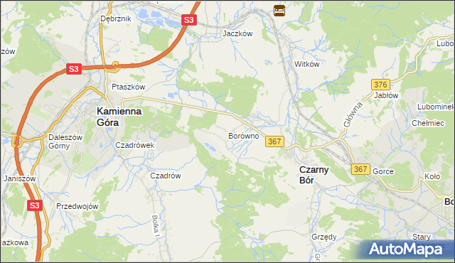 mapa Borówno gmina Czarny Bór, Borówno gmina Czarny Bór na mapie Targeo
