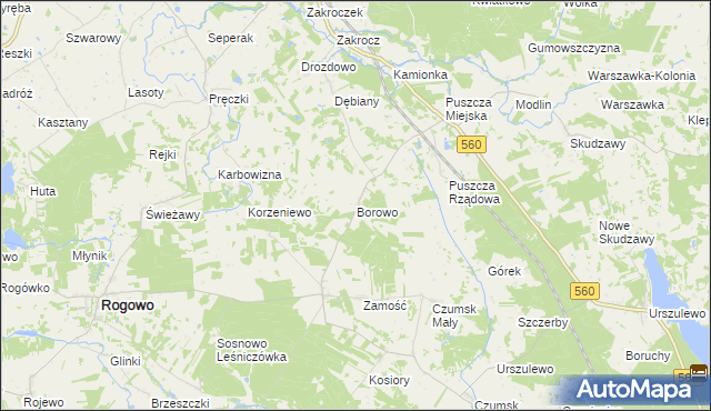 mapa Borowo gmina Rogowo, Borowo gmina Rogowo na mapie Targeo