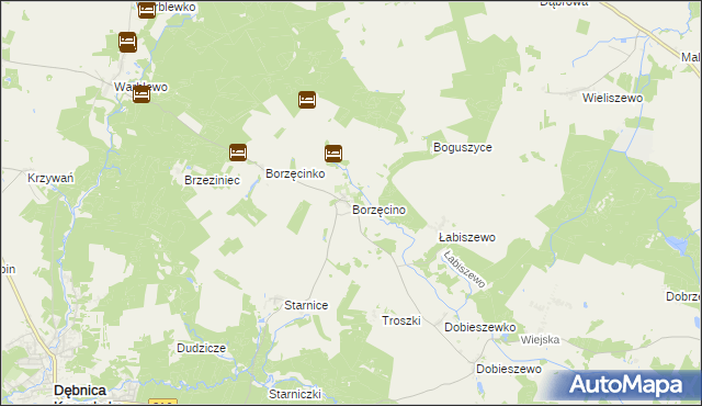 mapa Borzęcino gmina Dębnica Kaszubska, Borzęcino gmina Dębnica Kaszubska na mapie Targeo