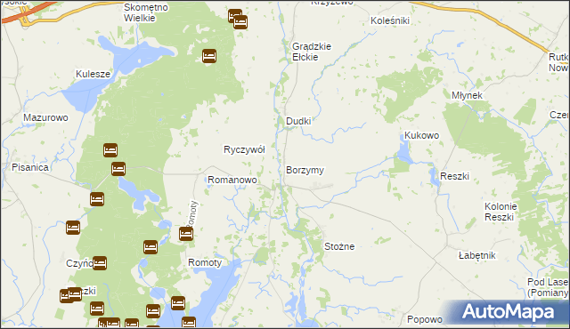 mapa Borzymy gmina Kalinowo, Borzymy gmina Kalinowo na mapie Targeo
