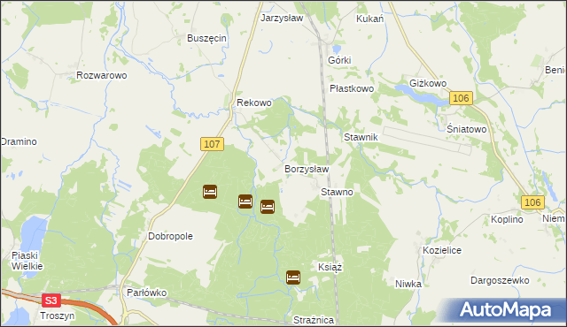 mapa Borzysław gmina Kamień Pomorski, Borzysław gmina Kamień Pomorski na mapie Targeo