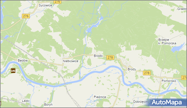 mapa Bródki gmina Czerwieńsk, Bródki gmina Czerwieńsk na mapie Targeo