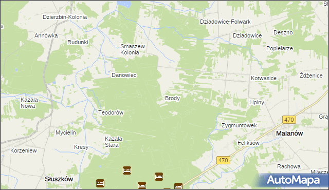 mapa Brody gmina Malanów, Brody gmina Malanów na mapie Targeo