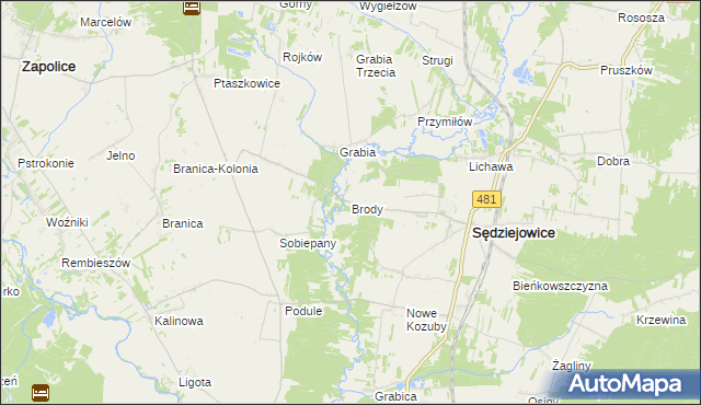 mapa Brody gmina Sędziejowice, Brody gmina Sędziejowice na mapie Targeo