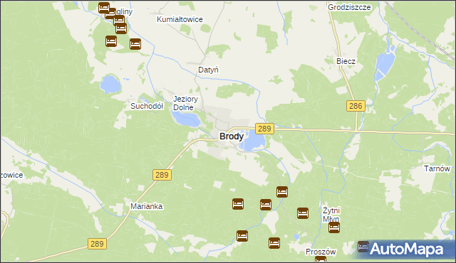 mapa Brody powiat żarski, Brody powiat żarski na mapie Targeo