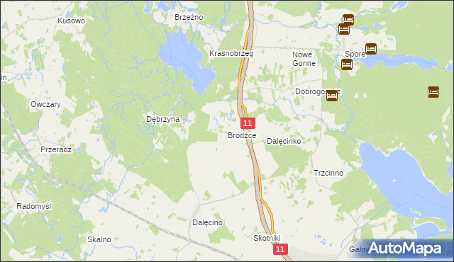 mapa Brodźce gmina Szczecinek, Brodźce gmina Szczecinek na mapie Targeo