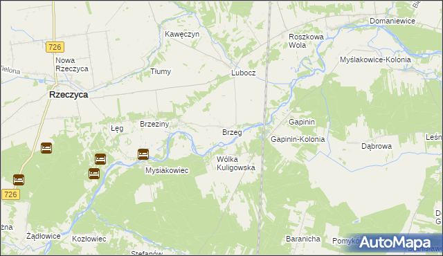 mapa Brzeg gmina Rzeczyca, Brzeg gmina Rzeczyca na mapie Targeo