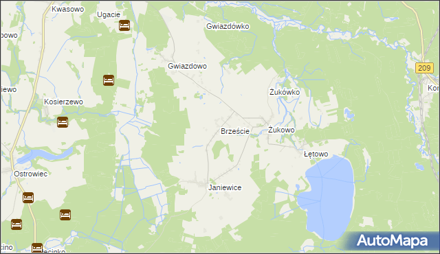 mapa Brzeście gmina Sławno, Brzeście gmina Sławno na mapie Targeo