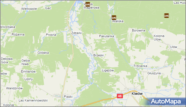mapa Brzeski gmina Klwów, Brzeski gmina Klwów na mapie Targeo