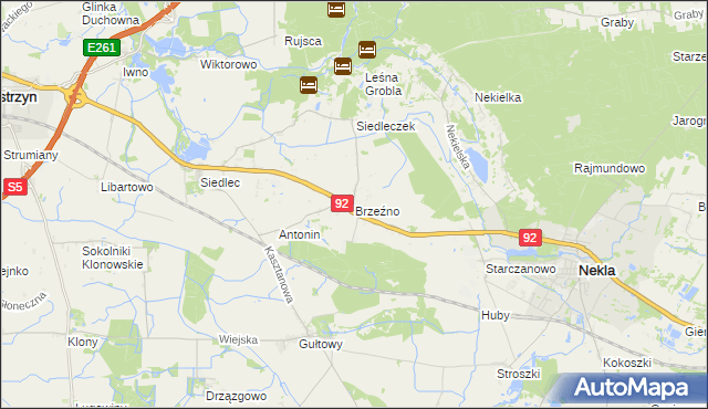 mapa Brzeźno gmina Kostrzyn, Brzeźno gmina Kostrzyn na mapie Targeo
