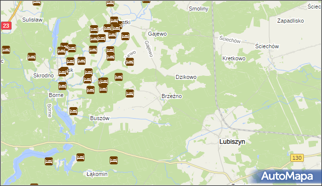 mapa Brzeźno gmina Lubiszyn, Brzeźno gmina Lubiszyn na mapie Targeo