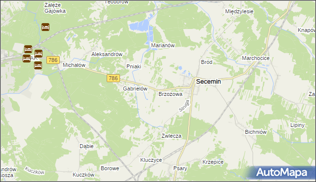 mapa Brzozowa gmina Secemin, Brzozowa gmina Secemin na mapie Targeo