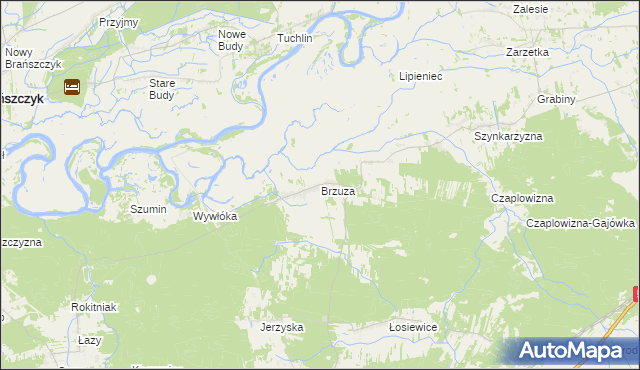 mapa Brzuza gmina Łochów, Brzuza gmina Łochów na mapie Targeo
