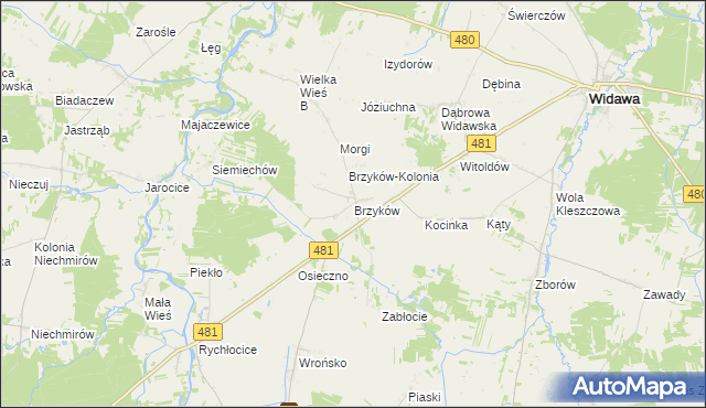 mapa Brzyków gmina Widawa, Brzyków gmina Widawa na mapie Targeo