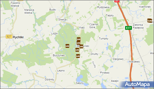 mapa Buczyniec gmina Pasłęk, Buczyniec gmina Pasłęk na mapie Targeo