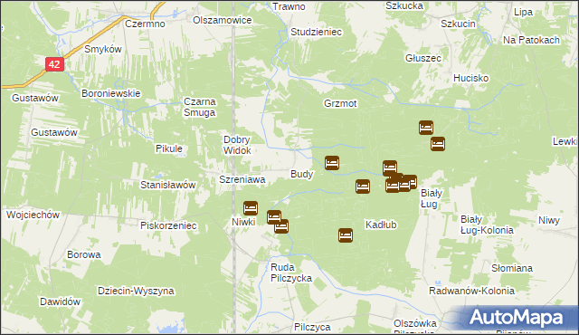 mapa Budy gmina Fałków, Budy gmina Fałków na mapie Targeo